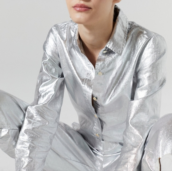 San Marino Metallic Linen Shirt - New Silver - Picture 7 of 8